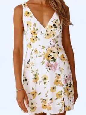 Hello Molly White Mini Dress with Yellow & Pink Floral Print